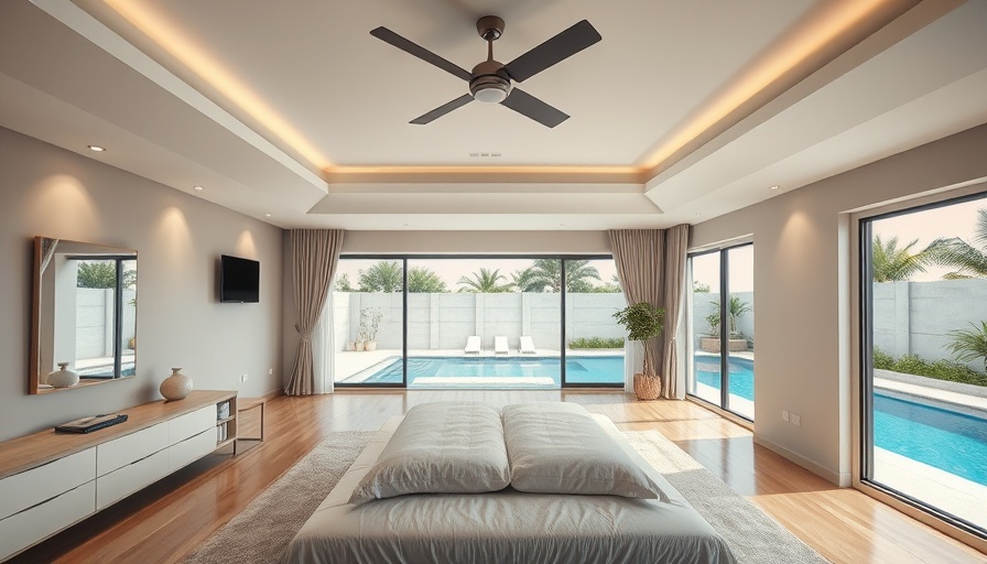 Ultra-Modern Wyoming Home bedroom with chic design and pool view.