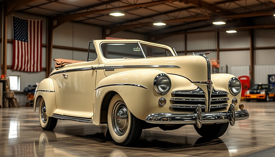 1941 Ford Super Deluxe Convertible in a showroom setting.