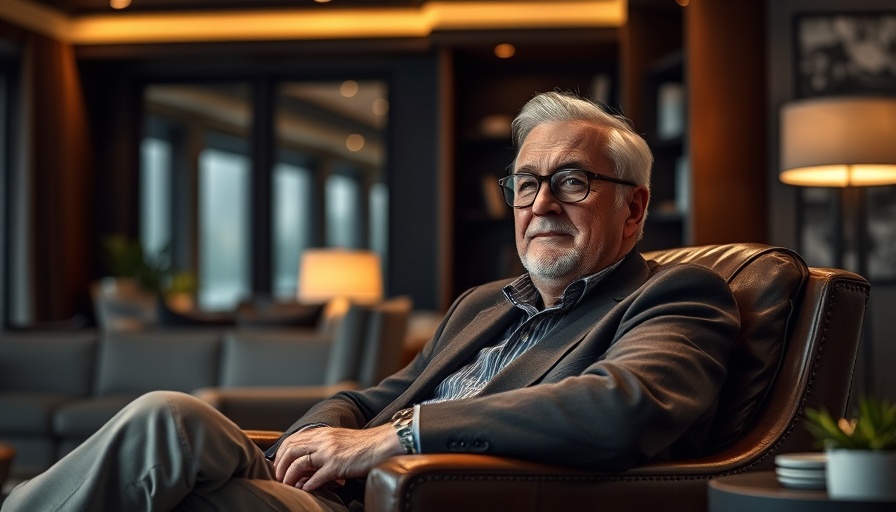 Sophisticated interior with older man in stylish modern home.