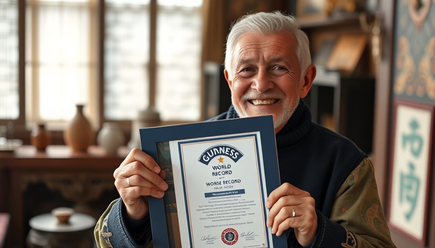 Elderly man celebrates record-breaking climb with certificate