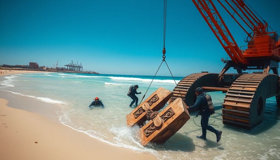 Divers retrieve ancient artifact in coastal setting.