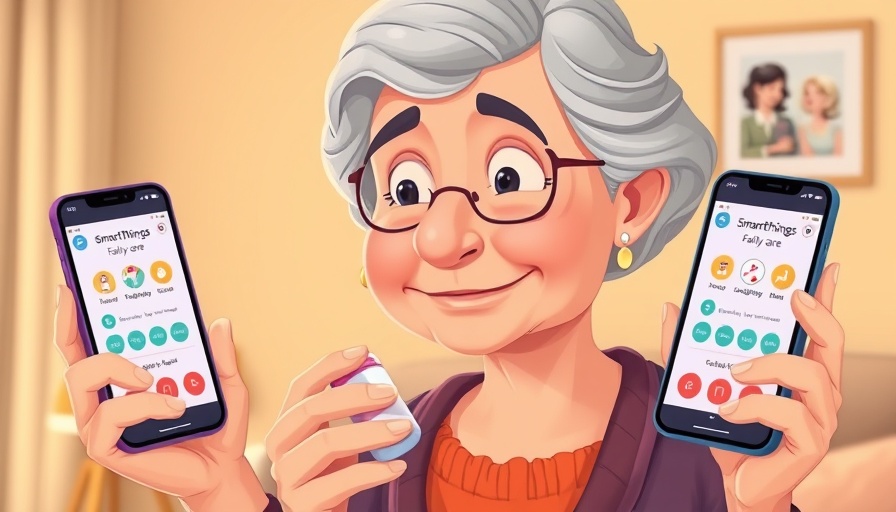 SmartThings Family Care app usage by elderly woman