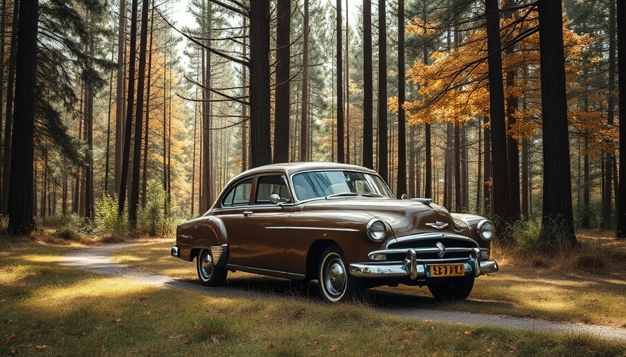 Classic vintage brown car in forest - ideal for buy used cars