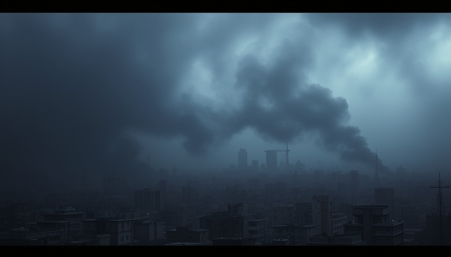 Smoke over war-torn cityscape amidst Gaza conflict.