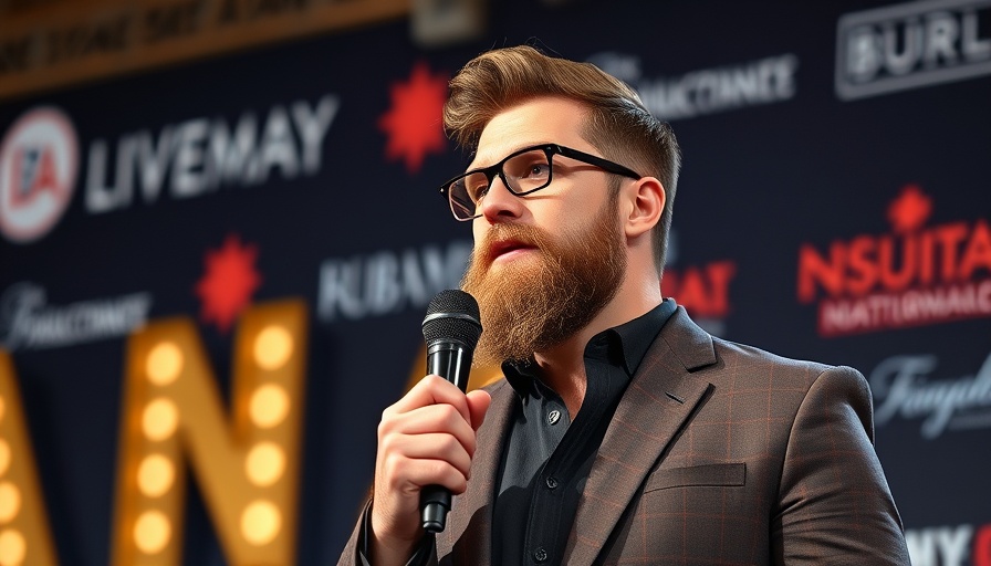 Man at the microphone during an awards event.