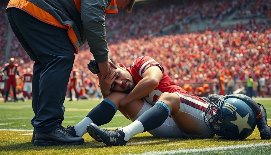 Football player with turf toe injury receiving help on the field.