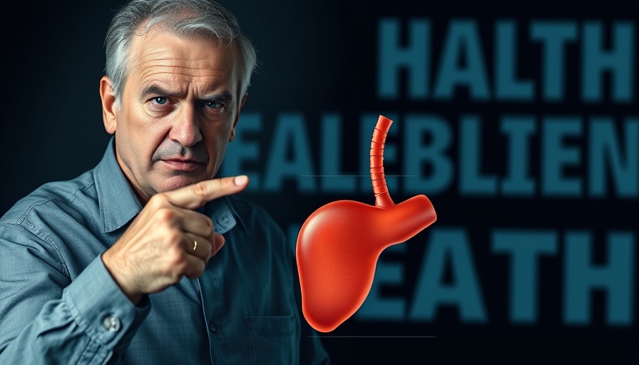 Never get your gallbladder removed concept with man pointing at gallbladder.
