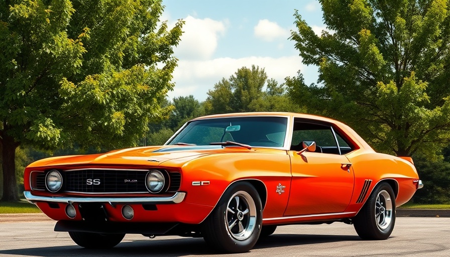 Classic 1969 Chevrolet Camaro RS/SS in vibrant orange, outdoor setting.