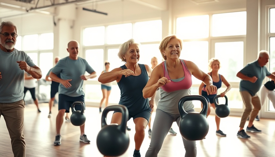 Older adults exercise with kettlebells in gym - common fitness mistakes older adults make.