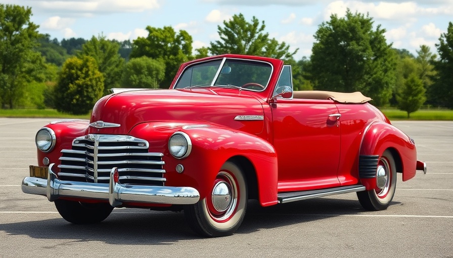 Restored 1941 Chevrolet Special Deluxe in bright red, parked in sunlight.
