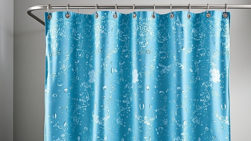 Stylish shower curtain with water droplets, perfect for bathroom decor.