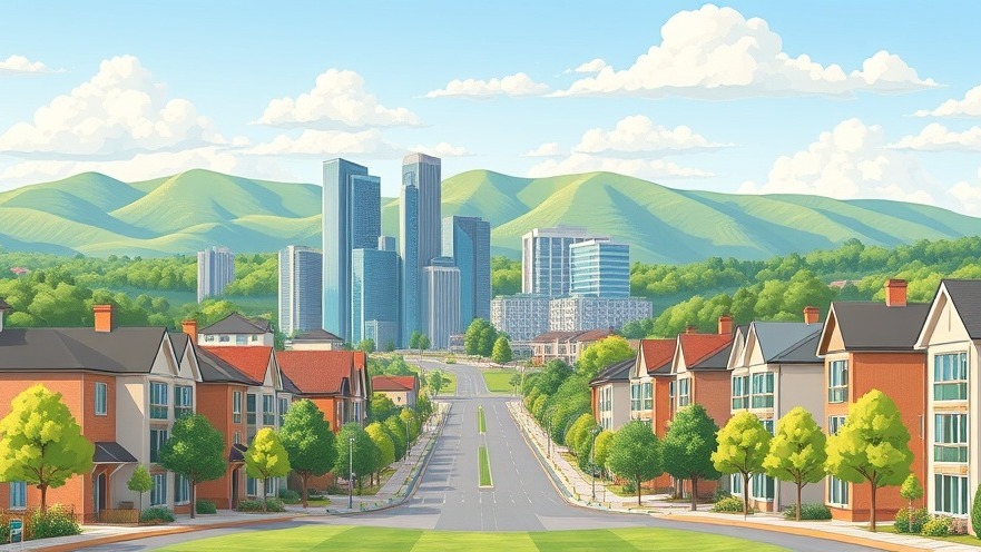 Eco-friendly skyscrapers in a modern housing community with green materials.