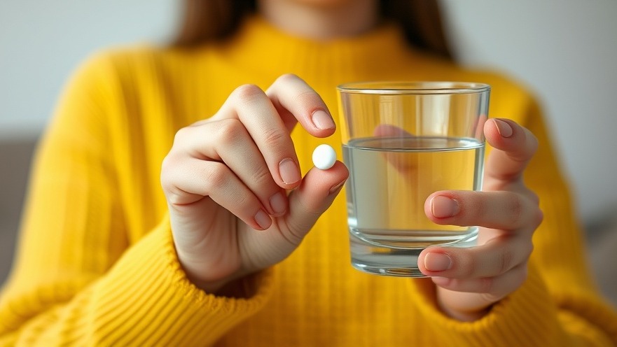 Person in yellow sweater holding Obicetrapib pill for LDL cholesterol reduction.
