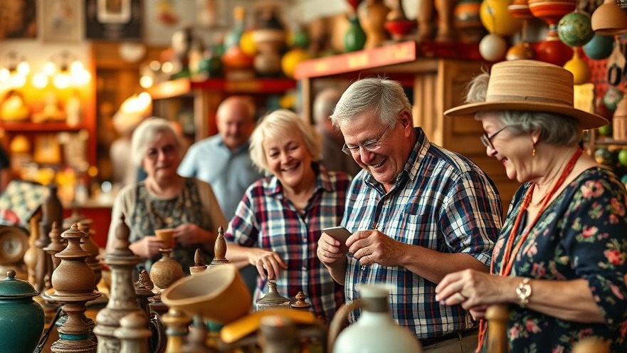 Seniors enjoying Louisiana travel, exploring a vibrant flea market.