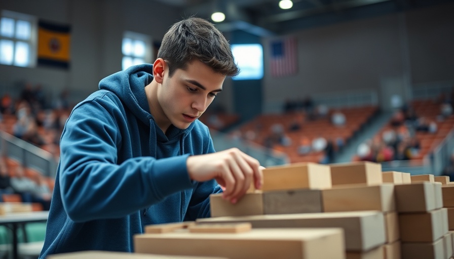 HNA Installer Championship participant laying bricks indoors.