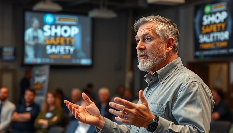 Man presenting at a shop safety seminar for fabricators.