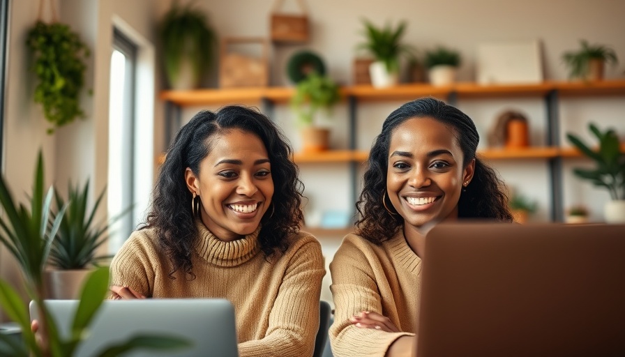 Two strong tradeswomen in an online meeting, discussing projects.