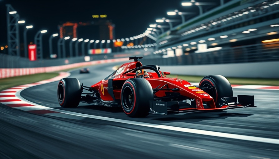 Ferrari race car tackling a curve on a night track.