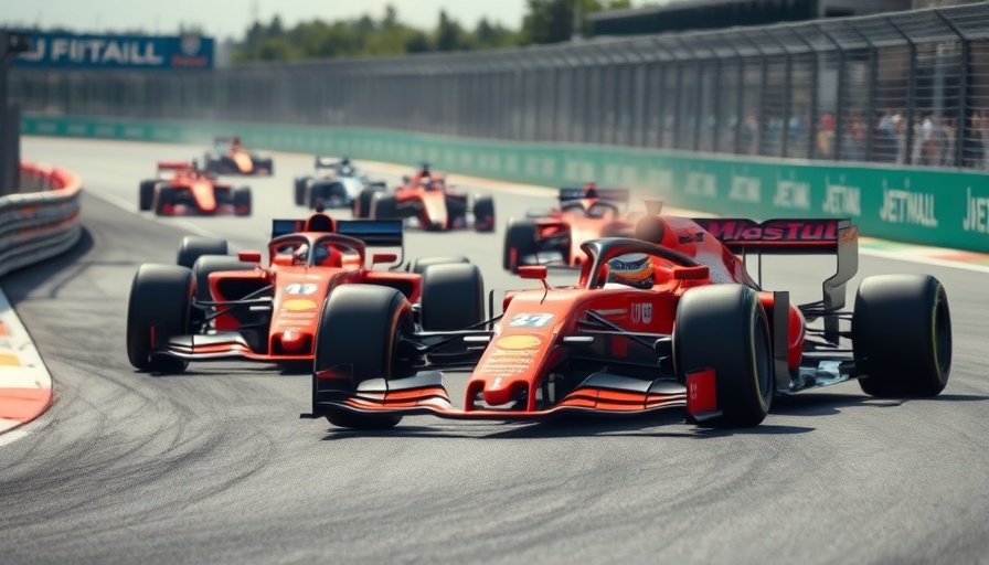 Formula 1 championship race with dynamic cars on track.