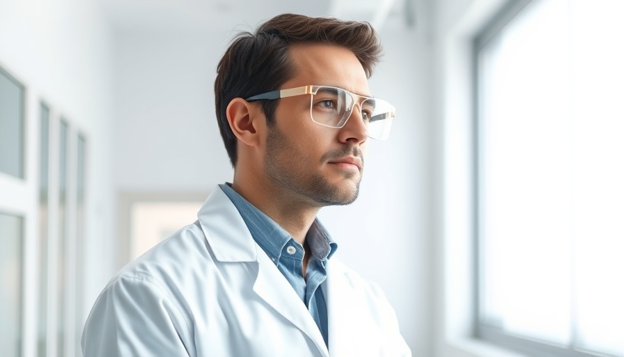 Man in lab coat in a Formula 1 laboratory setting.