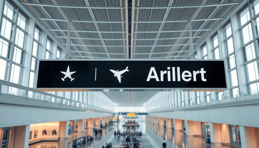 Modern airport sign with airplane symbol, sleek terminal design.