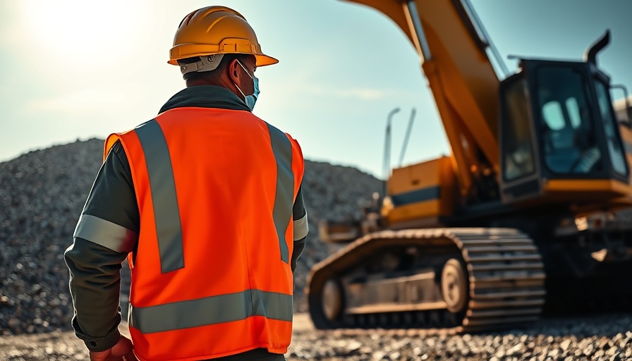 Construction worker oversees excavator at site for safety and efficiency.