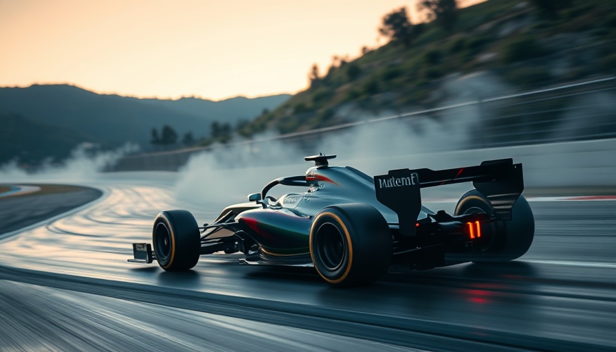 Formula 1 car performing donuts on racetrack with tire smoke.