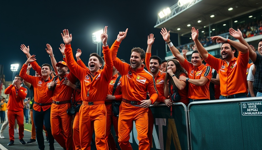 McLaren Formula 1 team celebrating a championship win at night.
