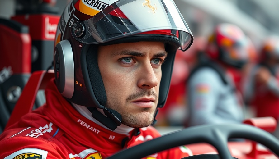 Focused Formula One driver preparing with crew in background.