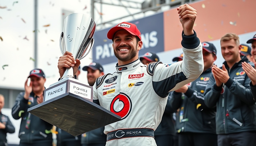 Race winner celebrating with trophy, embodying Formula 1 aspirations.