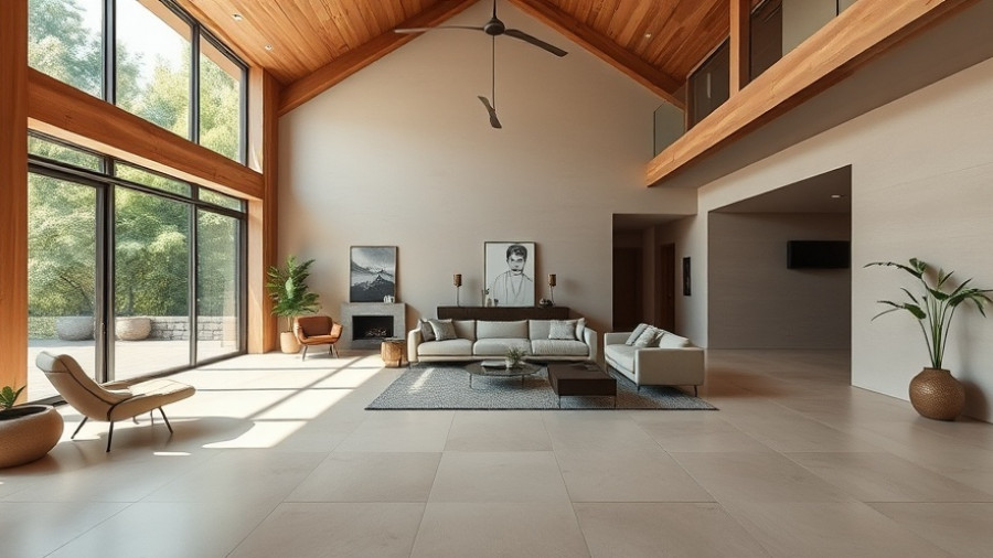 Living room with beige limestone floor resembling Jurassic oolitic limestone.