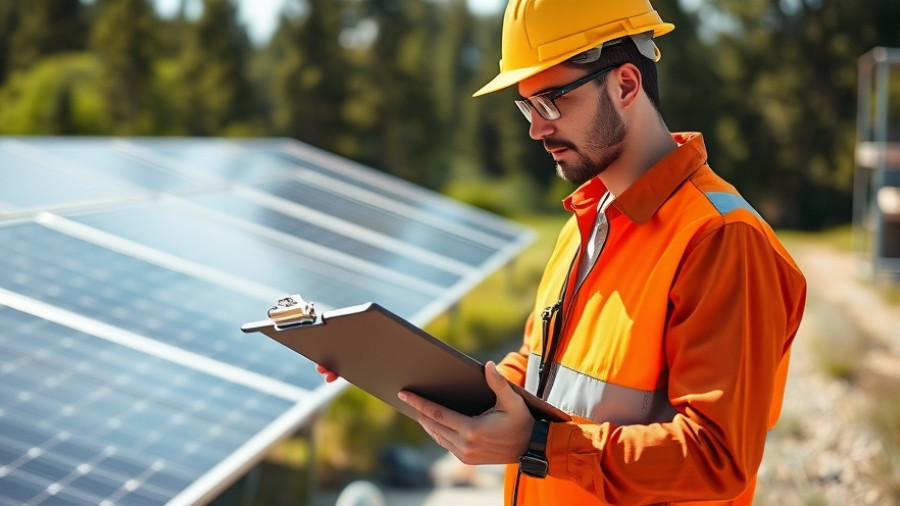 Construction insurance outlook 2026 with documents on solar panels.