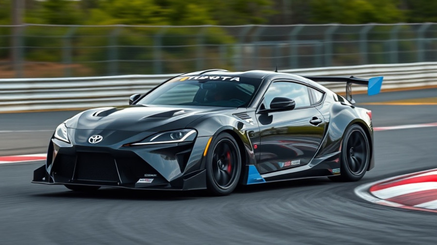 Black Toyota MRS racing on track, high-speed cornering.