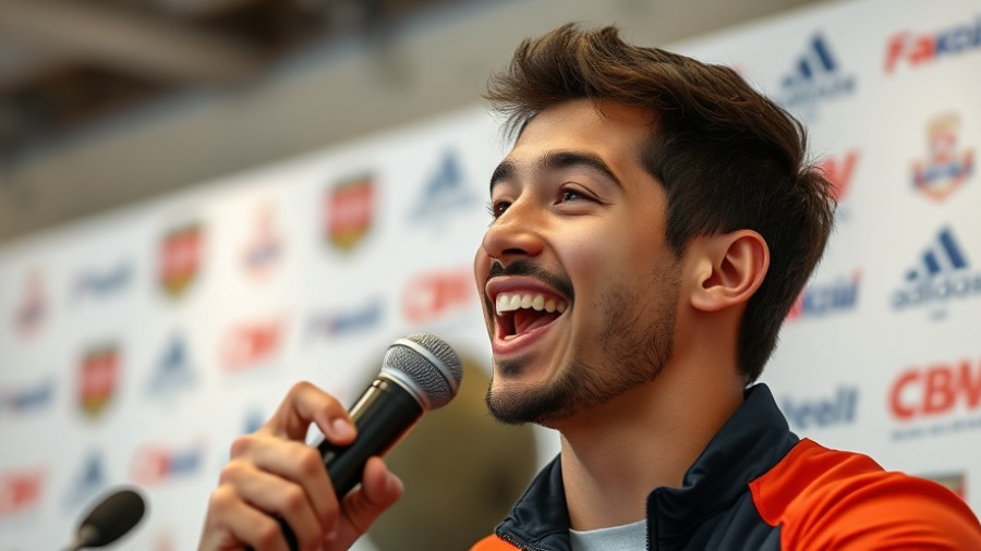Energetic speaker holding microphone at F1 press conference