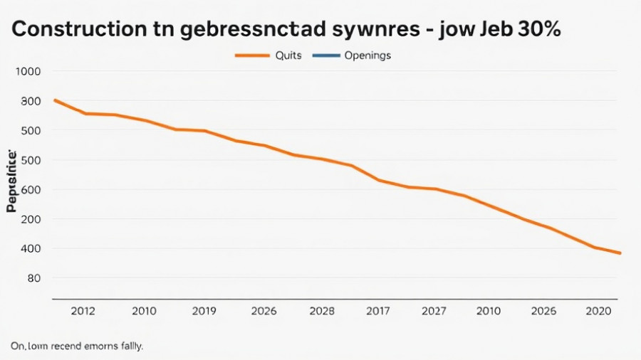 Line graph of construction job openings and quits rates, 2012-2025, showing decline.
