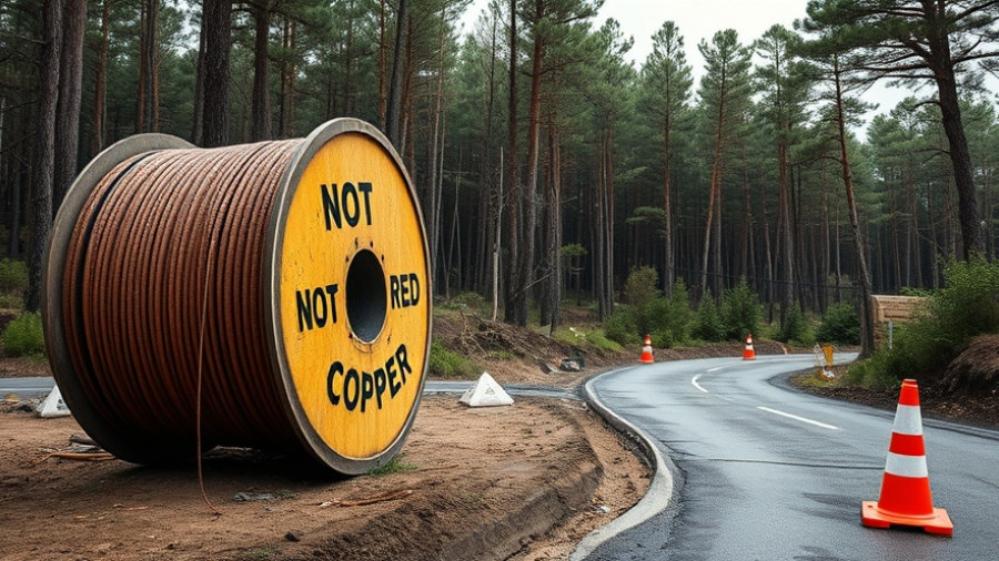Construction site with 'NOT COPPER' marked spool, theft security