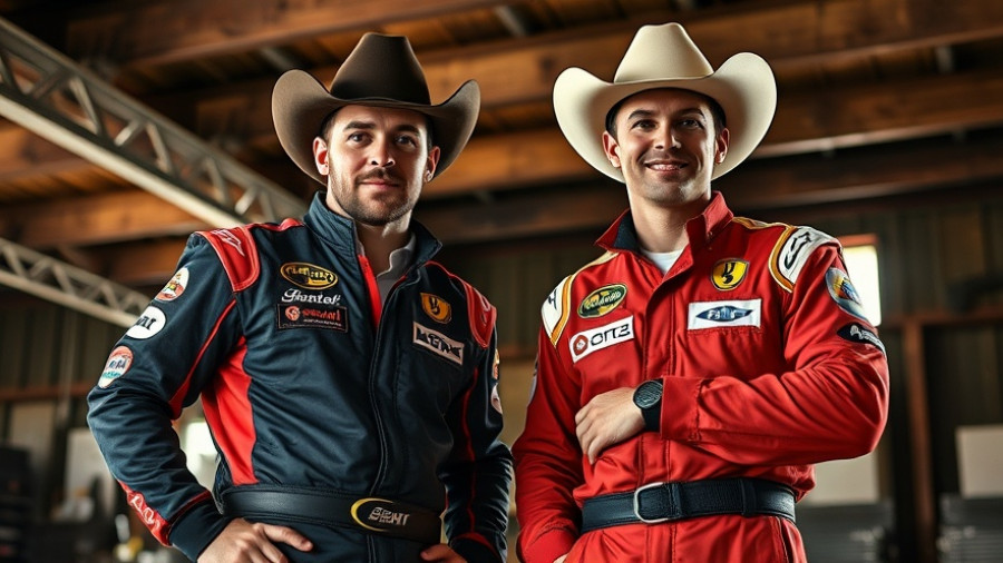 F1 weekend suits with cowboy twist in rustic setting.