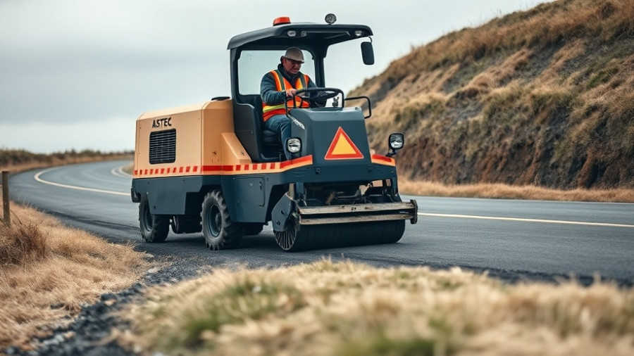 Construction worker operating Astec EZR3 Screed for roadwork.