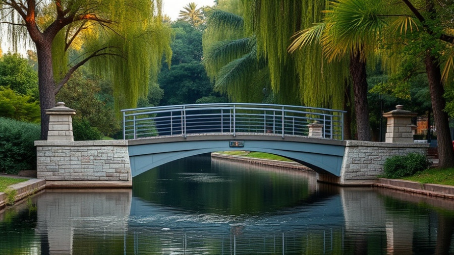Elegant Bois Canal Footbridge amidst lush greenery and quiet canal.