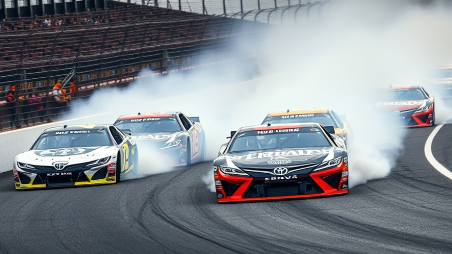 NASCAR Talladega race cars in intense competition, winners and losers.