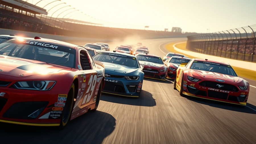 NASCAR cars racing closely, highlighting stuck throttle issues.