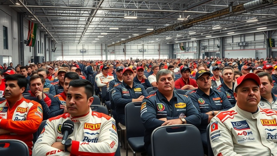 NASCAR drivers and fans seated at a conference related to the NASCAR antitrust lawsuit.