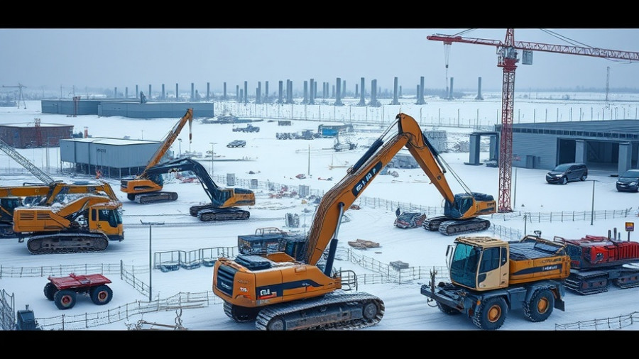 Cold weather concreting techniques at snowy construction site