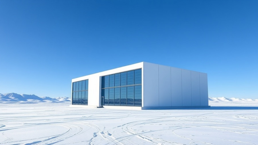 Zero Emission Data Center Ishikari, modern architecture, snowy setting.