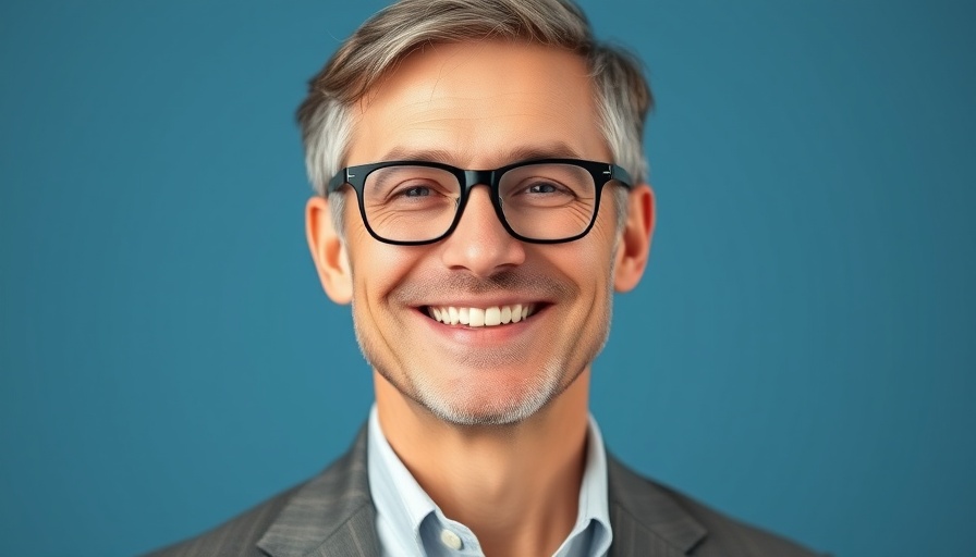 Smiling Interim VP of Sales in business casual attire against gradient background.