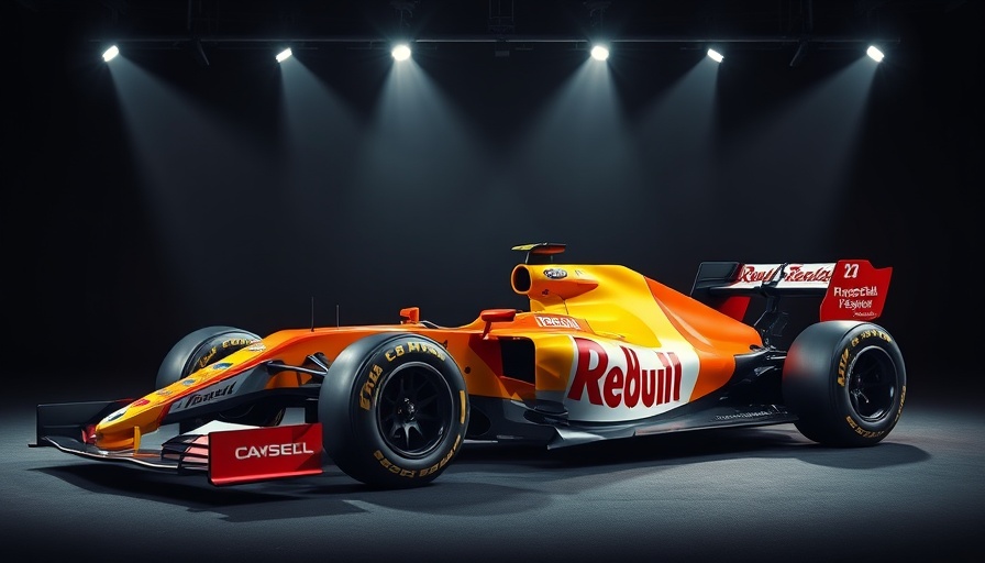 Max Verstappen Formula One car with vibrant livery in studio setting.