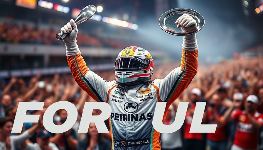 F1 racer celebrating victory with trophy plate, Australia