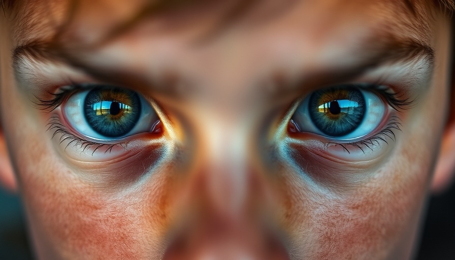 Close-up focused eyes in split-screen, intense gaze.