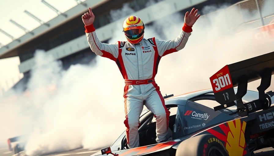 Race car driver celebrating NASCAR Cup Series win on car roof