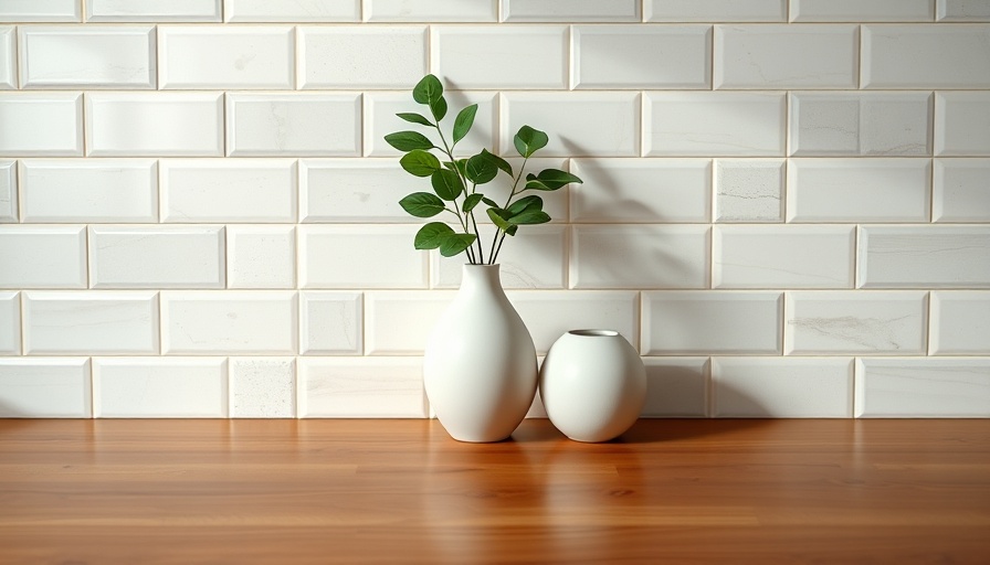 Elegant elevated subway tile design with vases and plant.